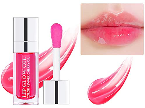 Hydrating Lip Oil Plumping Lip Gloss, Crystal Jelly Moisturizing Lip Oil/Polished Lip Oil Lines/Tint Moisturizing Transparent Lip Balm Care Stick (Cherry-015)