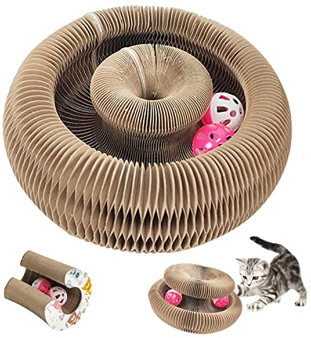 Rascador para Gatos Carton, Magic Organ Cat Scratching Board Plegable, Cat Scratcher con Bola de Juguete, Tabla de Rascar para Gatos de Cartón Corrugado