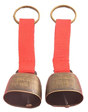 2 Stück kleine Kuhglocke für Hundehalsband, laute Bärenglocken mit Lederknopfriemen, Kuhpferd Schaf Weide Kupferglocken, Haustier Messing Glocken Tracker Geräuschmacher, Bronze Glocke zum (Rot)