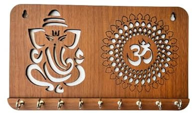 My Dream Carts Ganesha Om Chakra Schlüsselhalter für Heimdekoration, stilvolle Schlüsselaufhänger, Wandmontage, Dekoration, Handarbeit, Schlüsselanhänger-Ständer aus Holz für Büro,