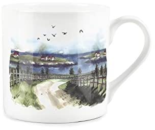 Purely Home Painted Scenes Seaside Design Mug - Fine Bone China White Mug Coffee/Tea Gift