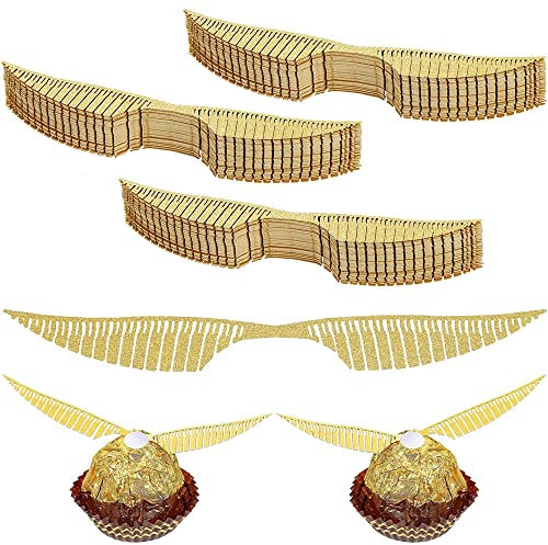 UXYOKM 50 Stück Schokoladen-Cupcake-Topper, Gold-Glitzer-Flügel, Cupcake-Picks, Zauberer-Party-Dekoration für Geburtstagsparty-Zubehör