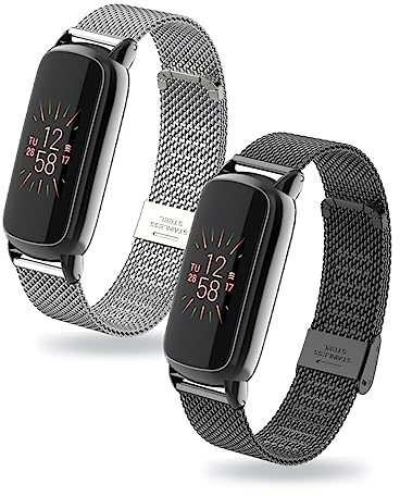 ZUREGO 2 Stück Ersatzarmband für Fitbit Luxe Armband für Damen/Herren, Fitbit Luxe Ersatz Edelstahl Metall Armband Kompatibel mit Fitbit Luxe (B)