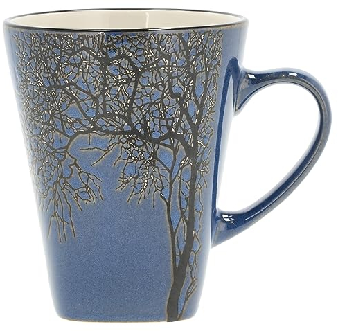 Villa Collection - Hela Mug Dia 35 cl - Tasse en Grès 9 x 11 cm - Café & Thés - Resistant & Design - Motif Bois - anniversaire, fête des mères, fête des pères, noel - Bleu foncé