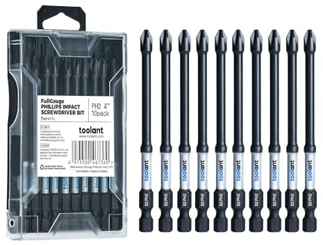 toolant 4 Inch Phillips Bit#2 Magnetic Anti Slip Impact Screwdriver Bits Set,10pcs Insert S2 Steel PH2 Driver Dit Set with CNC Machined Tips for Power Drill