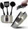 MENASTYL – Set de 8 pièces en acier inoxydable IRIS – 2 poêles 26/28cm + 2 casseroles 16/18cm + 1 poignée amovible + 3 ustensiles en nylon noir - 6020475