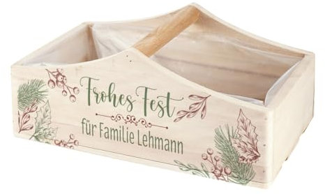 Herz & Heim® Pflanzkorb als Deko- oder Verpackungsaccessoire zu Weihnachten / mit Motiv und Wunschtext personalisiert (1 Griff - Frohes Fest)