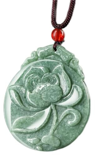 Feng-Shui-Halskette, Drache und Phönix. Feng-Shui-Halskette, natürliche Jade-Halskette for Frauen, Halskette mit Lotusblüten-Charm-Anhänger und Kordel, grüne Jade-Amulett, Glücks-Halskette, Talisman f