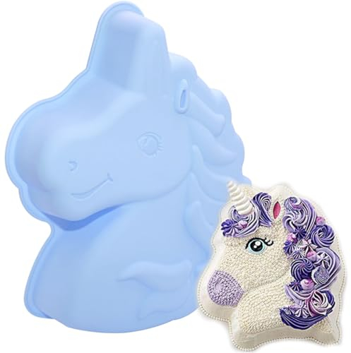 Moule Forme Licorne, Moule a Gâteau Licorne, Licorne Bleu Moule à Gâteau, Moules en Silicone Licorne, Moule à Gâteau Cheval, Moule de Cuisson pour Chocolats Gaufres Savon Halloween Noël (Bleu)
