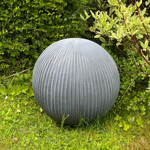 IDEALIST Garden Ornaments, 25cm Ribbed Grey Reinforced Stone Ball, 5.5lbs