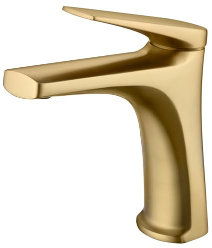 MICE - Grifo monomando para lavabo fabricado en latón - Griferia Baño de lavamanos para agua Caliente/Fria (Oro Cepillado)