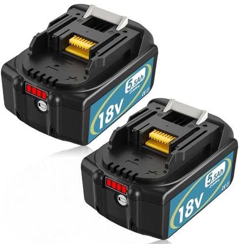 2pcs 5.5Ah Repuesto para Makita 18V Batería BL1860B BL1850 BL1860 BL1850B BL1840B BL1840 BL1830B 194205-3 194309-1 194204-5 196399-0 Herramientas eléctricas inalámbricas (Negro-Azul)