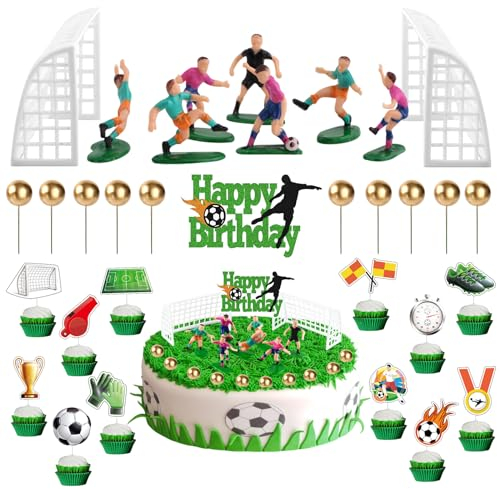 YADODO 32 Stück Tortendeko Fussball Geburtstag Kinder Jungen Männer Fussballsore Fussballfeld Fussballfer Fussball Tortendeko Fußball Tortendeko Football Deko Geburtstag Kinder Fußball Kuchen Deko
