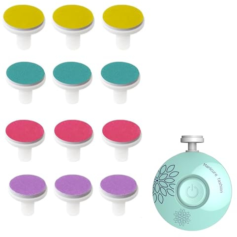 Almohadillas Cortaúñas Bebe Electrico,Almohadillas de Repuesto para Lima Electrica Uñas,Cabezas de Molienda de Reemplazo para Lima de Uñas para Bebé,4 Tamaños,12 Piezas