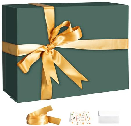 CHARMGIFTBOX Grüne Geschenkboxen mit Deckel, 22,9 x 16,8 x 10,2 cm, Geschenkbox mit Band, faltbare Geschenkboxen mit Magnetverschluss für Geschenke, Brautjungfernantragsbox enthält Geschenkkartenband