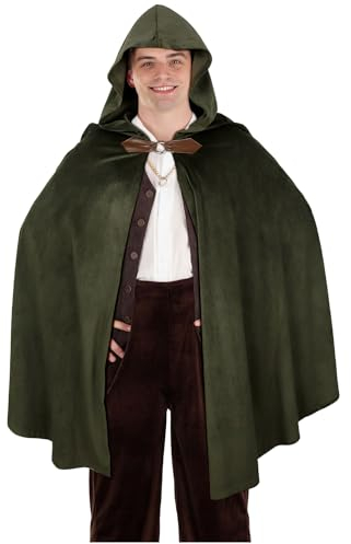 keland Renaissance Umhang mit Kapuze Samt Kapuzenumhang Halloween Mittelalter Hobbit Kapuzenmantel (Grün)