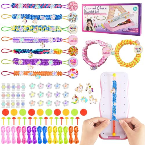 Heartsking 97 Pcs Friendship Bracelet Making kit, Scoobies Jewellery Making Kit Keyring Making Charm Bracelet Presents with Scoobies Strings Colorful Beads and Pendants for 8-14 Years Old Girls Kids