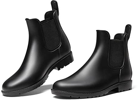 DREAM PAIRS Stivali da Pioggia Donna Chelsea Wellington Rain boots Impermeabili Stivaletti Elastico Outdoor Ankle Boot,Size 43,Nero,SDRB2201W-E