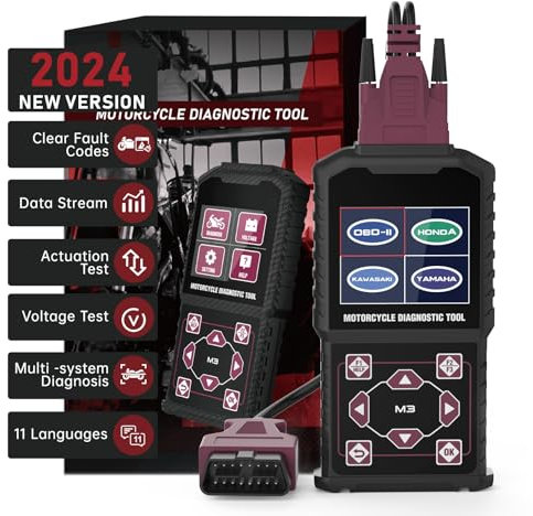 OBD2 Motorrad Diagnosetool OBDII Motorrad Auslesegerät Code Leser Scaner Kompatibel mit Yamaha 2/3/4P, Kawasaki 4-6P, Honda 4P