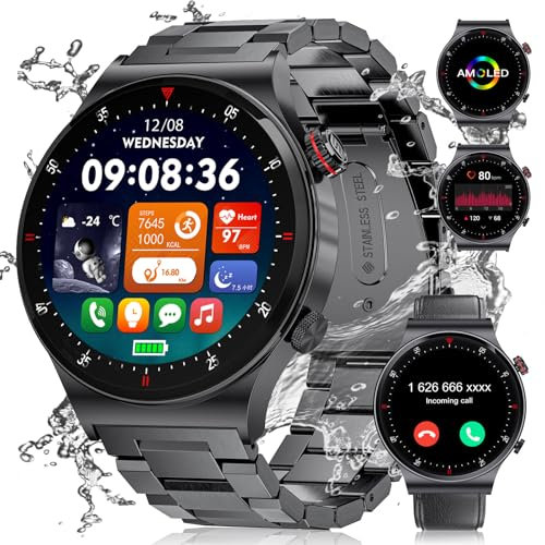 LIGE Smartwatch da uomo 1,43 pollici AMOLED Touch Screen Smartwatch con funzione telefono, orologio fitness 110 + modalità sport/monitor del sonno/impermeabile IP68, compatibile con iOS Android 400