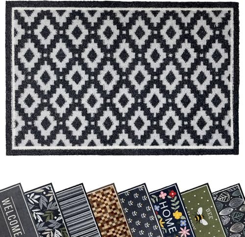 Mighty Mats Eco Flex Washable Door Mat - Highly Absorbent Anti-Slip Dirt Trapper Indoor Doormat with Anti-Curl Rubber Base - Diamond Geo Grey, 50 x 75cm