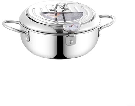 Stainless Steel Fryer Pot,Stainless Steel Frying Pot with Thermometer and Oil Drip Drainer Rack, Temperature control Oil-Saving Fryer for Kitchen Home Use(304+20cm)