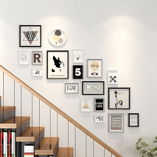 GAONUDAN Treppenhaus-Holzcollage-Bilderrahmen-Set, 18-teilig, 180 x 160 cm (71 x 63 Zoll), modern, schlicht, kreativ, geeignet für Wandgalerie, Wohnzimmer, Arbeitszimmer, Esszimmer, Schlafzimmer und