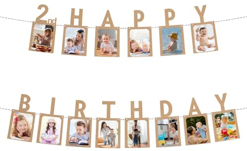 QUARKZMAN 2. Geburtstag Foto-Banner von 1-12 Monaten 14 Stück Kraftpapier | Erster Geburtstag Dekorationen Wachsende Foto-Zubehör Bildanzeige