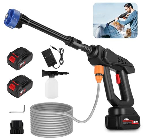 Cordless Pressure Washer, Portable 435PSI Pressure Washer with 2 Battery, 6-in-1 Adjustable Nozzle and 5M Hose,Pressure Cleaner with Foam Jug for Car/Floor/Garden Cleaning & Watering