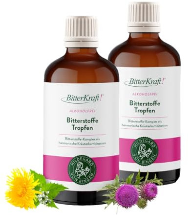 BitterKraft! Bitterstoffe Tropfen alkoholfrei 2x 100ml – 9 Kräuter nach Hildegard von Bingen - BIO & vegan - ohne Zusatzstoffe – 100 % Natur – Made in Germany