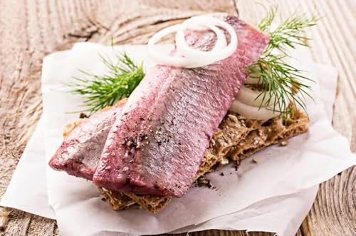 Kräutermatjes | Matjes | Kräutermatjesfilets | Eingelegt in feinem Rapsöl | 500g | Beste Qualität | Matjes mit Kräutern | delishopper