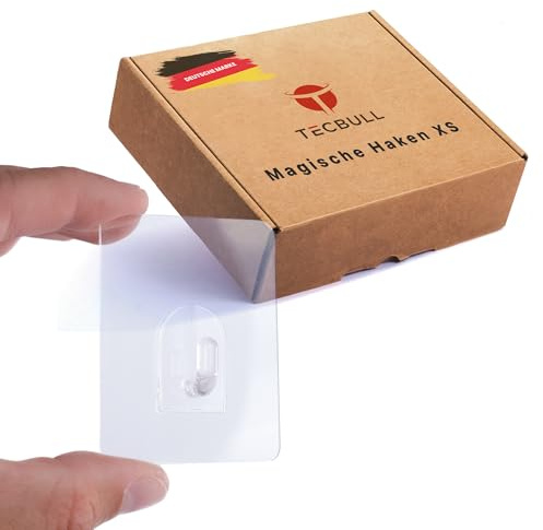TECBULL® 16 echte Magische Haken klein XS, keine Klebereste, rückstandslos ablösbar, wiederverwendbar, transparent, Dekohaken, Mehrzweckhaken, Klebehaken, selbstklebend