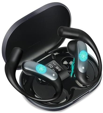 LWMTT Auriculares inalámbricos Deportivos Bluetooth 5.4, Carga rápida USB-C, Auriculares para Correr, Estéreo HiFi, Cascos Inalambricos Bluetooth con Pantalla LED IPX4