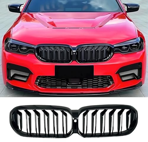 Haoyijiahui Nieren Schwarz Kühlergrill für BMW 5er G30 G31 LCI 2021-2023 | Streifen Nieren Glanz Schwarz Grille Doppelsteg Sport ABS Gitter Frontgrill Kühlergitter