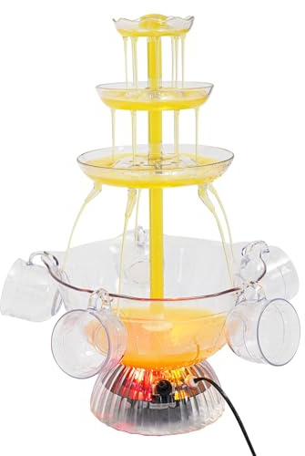 3,8L Getränkebrunnen, 3 Etagen Partybrunnen mit Beleuchteter Sockel und 5 Wiederverwendbare Becher, Bruchsicher Cocktail Fountain für Familienfeiern, Partys, Geburtstagsfeiern