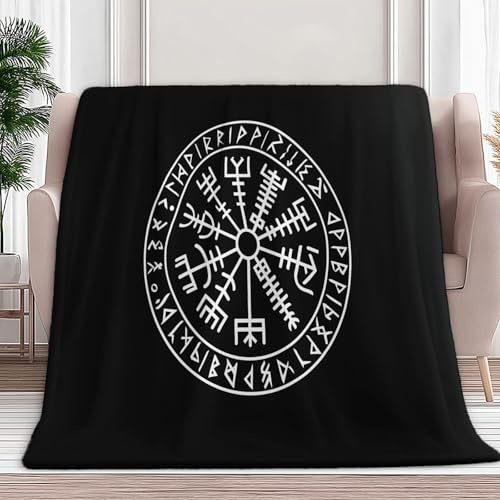 XCQHZYQ Kuscheldecke Flauschig Decke 150x200 cm, Wikinger-Runenkreis Flanell Fleecedecke Sofadecke Tagesdecke Schwarz Weich Wohndecke für Bett Sofa Schlafzimmer Büro