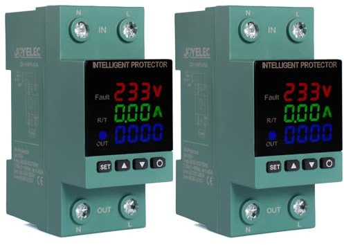 JOYELEC 2 STÜCK LCD Digitale 220V Schienen Stromzähler Hutschiene KWh Zähler 10(60) A 1-phasiger Wechselstromzähler 2-poliger，mit Über- und Unterspannungsschutzfunktion
