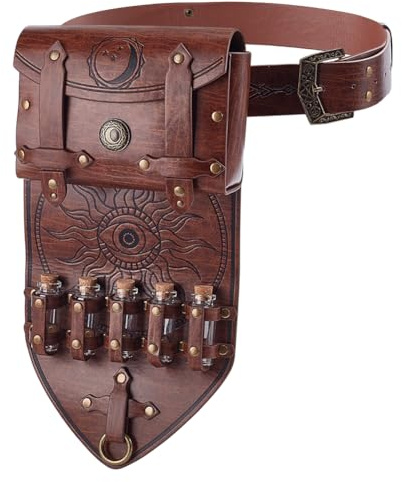 HOBBIESAY 1 Sat Mittelalter Alchemie Gürteltasche Mit 5 Kork Potionsfläschchen Fantasy Hexer Hüfttasche Steampunk Seitentasche Für Renaissance Mittelalter Halloween Kostümzubehör