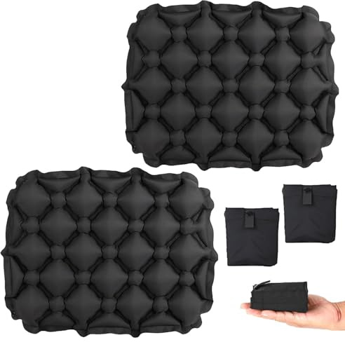 PORFOYO 2 Stück Aufblasbares Sitzkissen Faltbar, Sitzkissen Outdoor, Campingkissen Ultraleicht, für Reisen, Strand, Wandern, Angeln, Bootfahren, Tragbares Reisekissen Schwarz