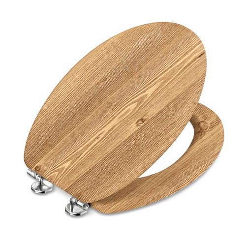 Virtime Tavoletta WC Universale in MDF Effetto Legno con Coperchio, Cerniere in Metallo Cromato, Sedile Water Elegante e Resistente, 34 x 42 x 4 cm, (rovere)