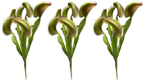 Venus Flytrap 3 piezas de 15, 8 pulgadas plantas artificiales Venus trampa para moscas realistas de 8 cabezas, disfraz de trampa para moscas, plantas sintéticas reutilizables para oficina, hogar, mesa