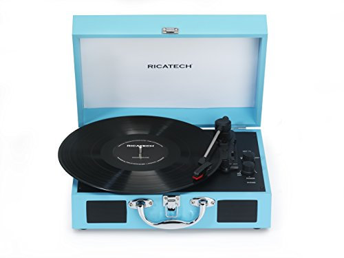 Piatto Giradischi Ricatech RTT21, Giradischi Leggero Portatile con Altoparlanti, Tre Velocità, Supporta uscita RCA, Bluetooth, Jack per Cuffie, MP3. Giradischi nello Splendido Stile Valigetta (blu)