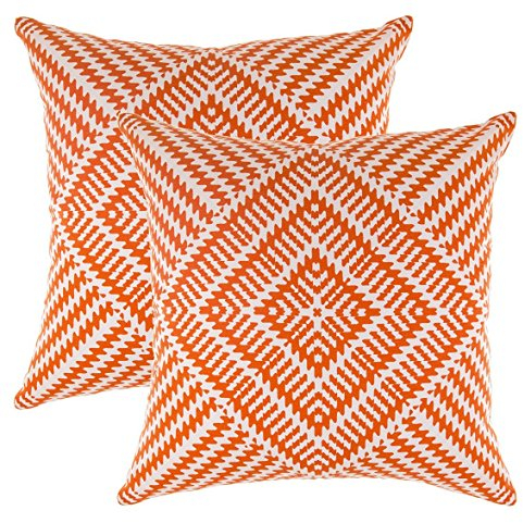 TreeWool Dekorativer Kissenbezug (40 x 40 cm, Orange) Kaleidoskop Design 100% Baumwolle (2er Pack)