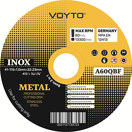 VOYTO Pack of 10 x Ultra thin 115 x 1mm Ultra Thin for Angle Grinder- Stainless steel, 4.5 cuttings slitting discs blades - metal cutting Steel Pipes Steel Cables and Cables, and Non-ferrous Metals