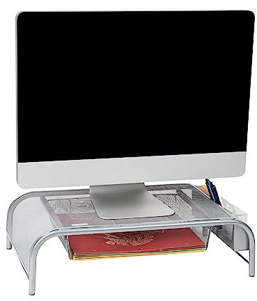 Mind Reader 'Raise' Metallgitter PC Laptop IMac Computer Monitor Ständer mit Schublade, Silber