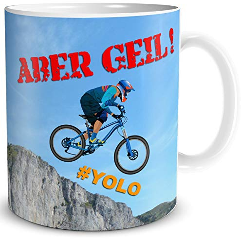 TRIOSK Tasse Biker Fahrrad lustig mit Spruch Aber Geil Geschenk für Downhill Mountainbiker Fahrradfahrer Männer Jungs Büro Kollegen