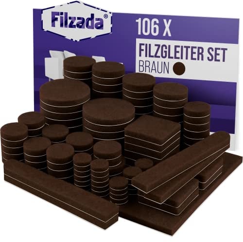 Filzada® Filzgleiter Selbstklebend Set 106 Stück (Eckig und Rund) - Braun - Profi Möbelgleiter Filz Mit Idealer Klebkraft