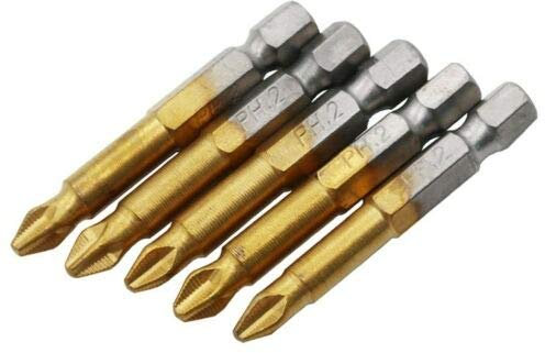 SUPERTOOL Impact Driver Bit Set 5PCS 1/4 Screwdriver Bits Magnetic Cross Head Torsion Screwdriver Bits Set for Drill (50MM)