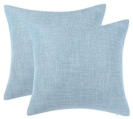 sourcing map Dekokissenbezug 2er Set Dekorative Kissenbezug Leinen Kissenhülle 45x45cm aus Baumwolle mit Reißverschluss für Dekokissen Zierkissen Sofakissen usw. Blau