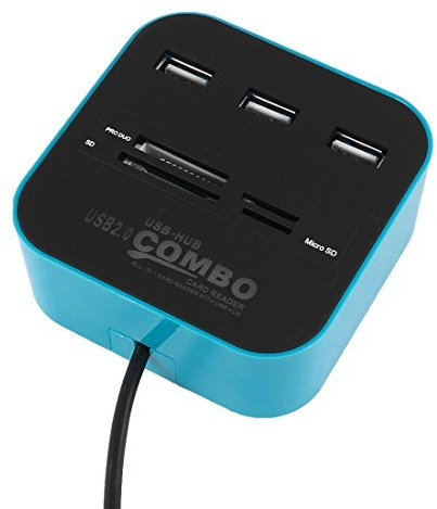 N/A Blue 3 Puertos USB 2.0 HUB All in One SD/TF Multi Card Reader Combo